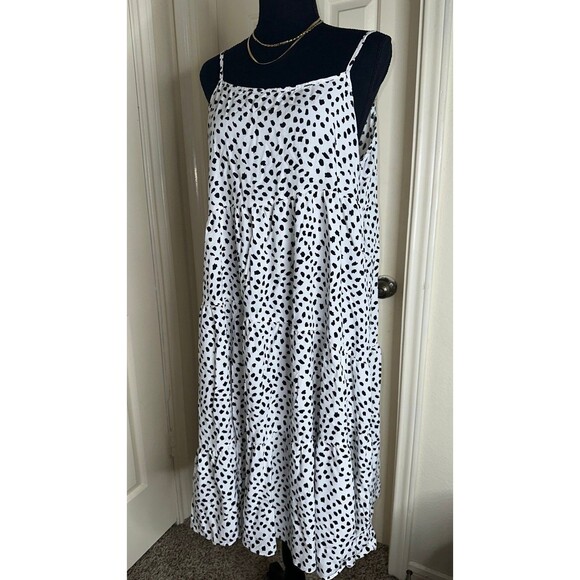 Chic summer spring black & white spotted polka dot midi maxi dress size large - Picture 3 of 9